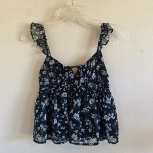 Hollister Black Floral Flower Festival Baby Doll Ruffle Tank Top Women Teen XXS